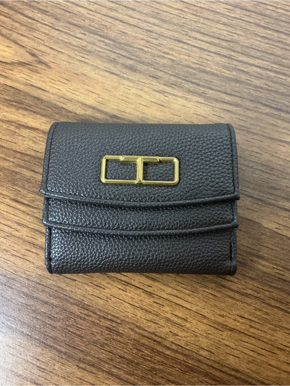 Tahari Brown Pebbled Faux Leather Trifold Wallet Gold Hardware